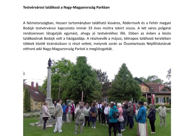 Testvérvárosi találkozó a Nagy-Magyarország Parkban