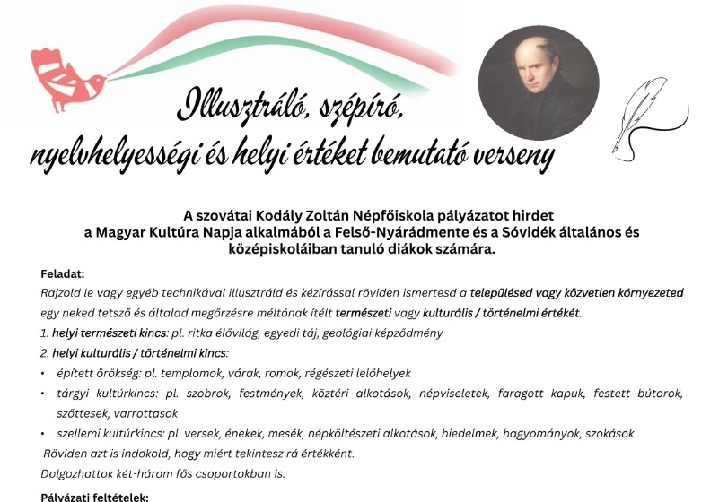 Illusztráló, szépíró,  nyelvhelyességi és helyi értéket bemutató verseny a Kodály Zoltán Népfőiskolán