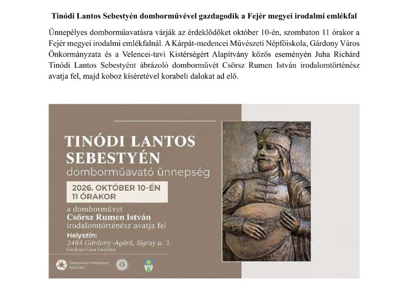 Tinódi Lantos Sebestyén domborművével gazdagodik a Fejér megyei irodalmi emlékfal