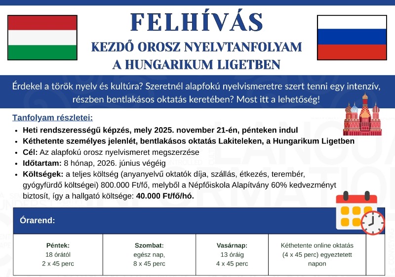 Kezdő orosz nyelvtanfolyam a Hungarikum Ligetben - Felhívás